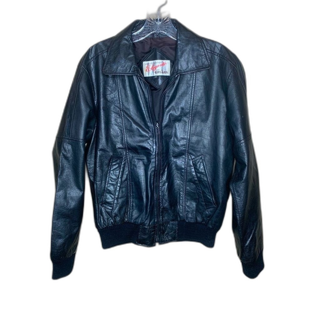 Elegante by Girais Women Black Vintage Leather Bomber Jacket M